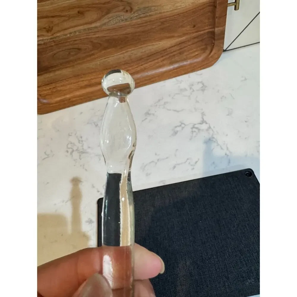 Vintage Elegant Clear Glass Cocktail Muddler with Twist Stem and Ball Finial